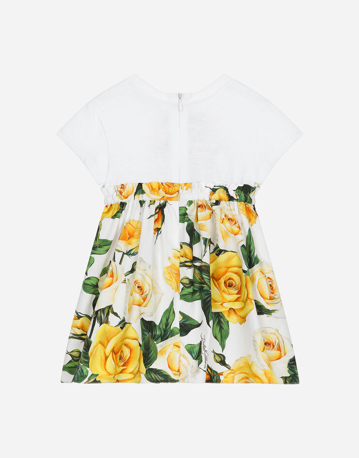 Dolce & Gabbana Jersey and poplin dress with bloomers and yellow rose print Drucken L2JD7ZG7K6Q