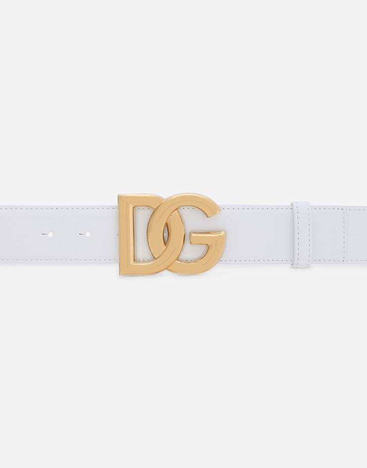 Dolce & Gabbana Ceinture en cuir de veau avec logo DG Blanc BE1446AW576