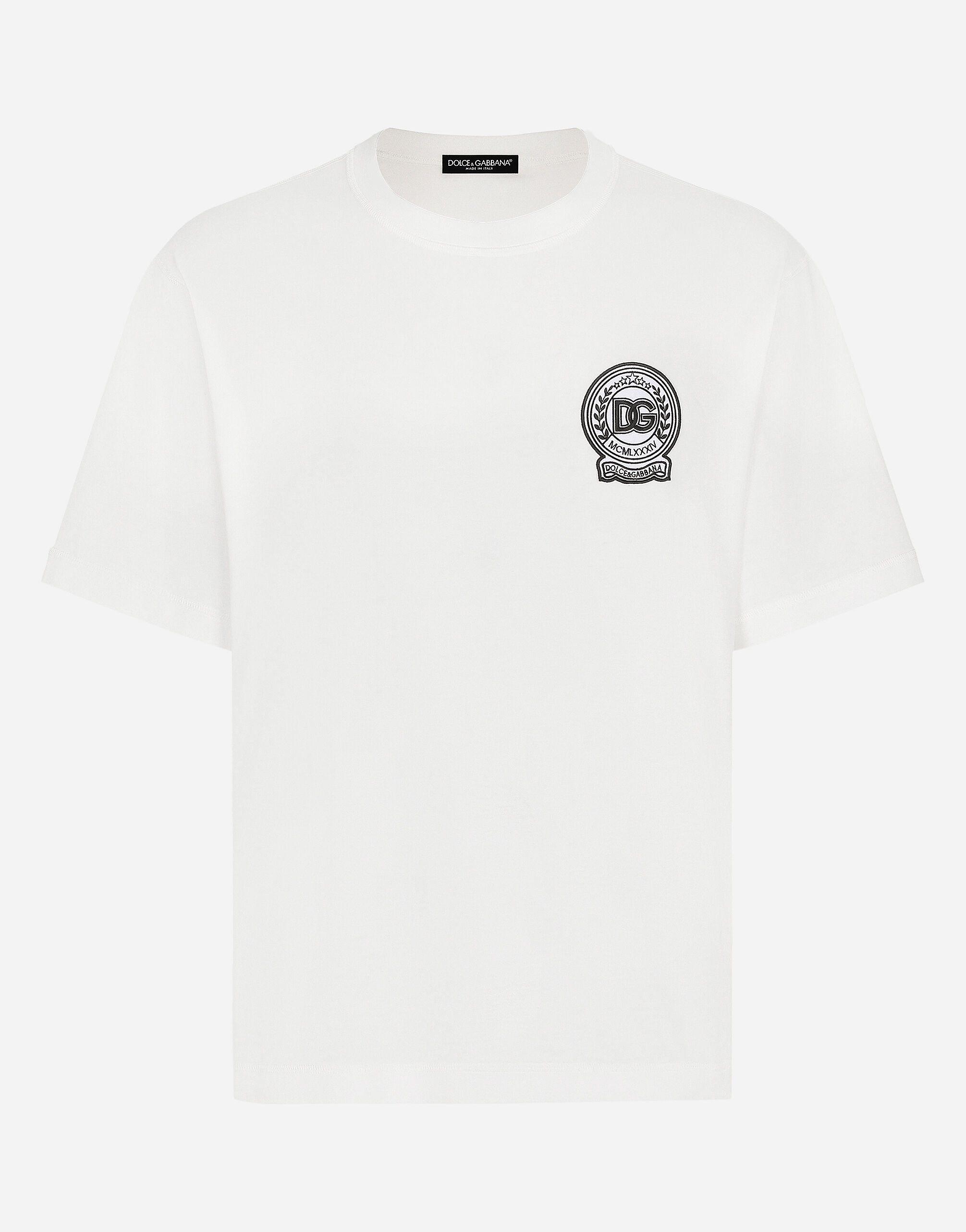 Dolce & Gabbana Camiseta de algodón con logotipo bordado Beige A50596A8034