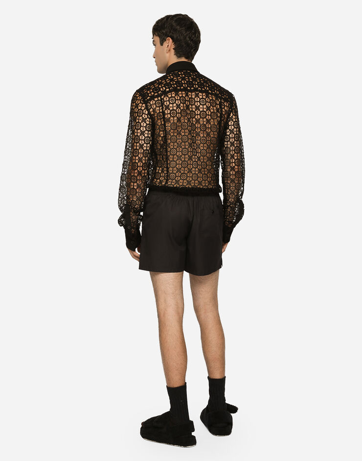 Dolce & Gabbana Macramé lace Sicilia-fit shirt Black G5KL6TFLMM3