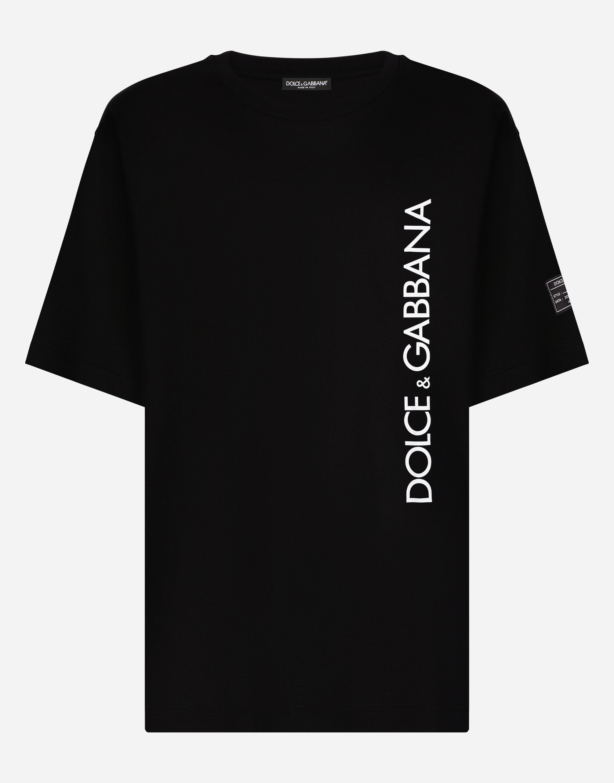 Dolce & Gabbana Short-sleeved T-shirt with vertical logo print Black G2PS2THJMOW