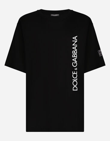 Dolce & Gabbana Kurzarm-T-Shirt mit vertikalem Logoprint Mehrfarbig GXZ11TJBSHI