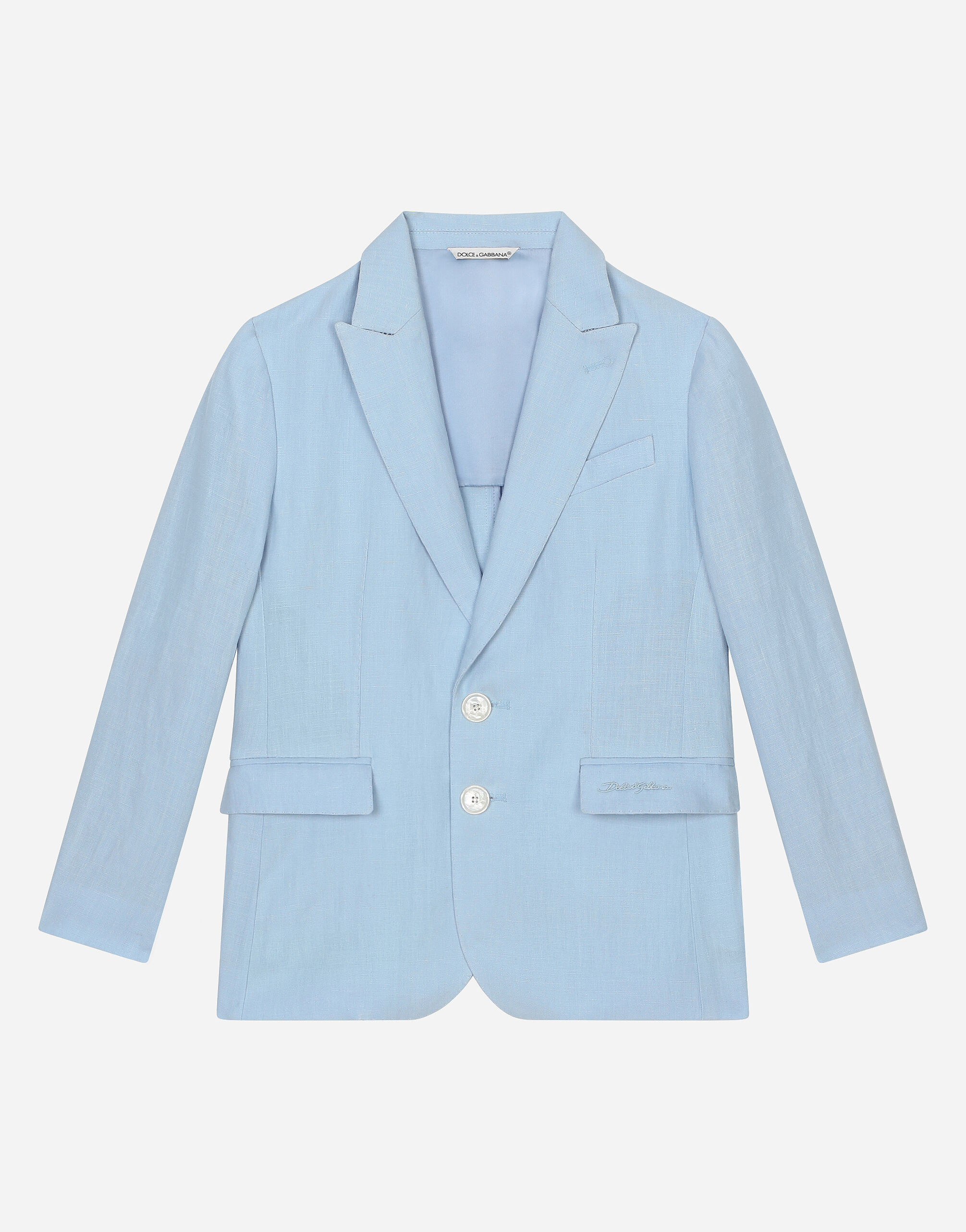 Dolce & Gabbana Single-breasted linen jacket with Dolce&Gabbana logo Azure L41E96FU4LH