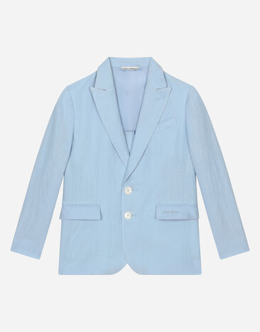 Dolce & Gabbana Single-breasted linen jacket with Dolce&Gabbana logo Azure L41E96FU4LH