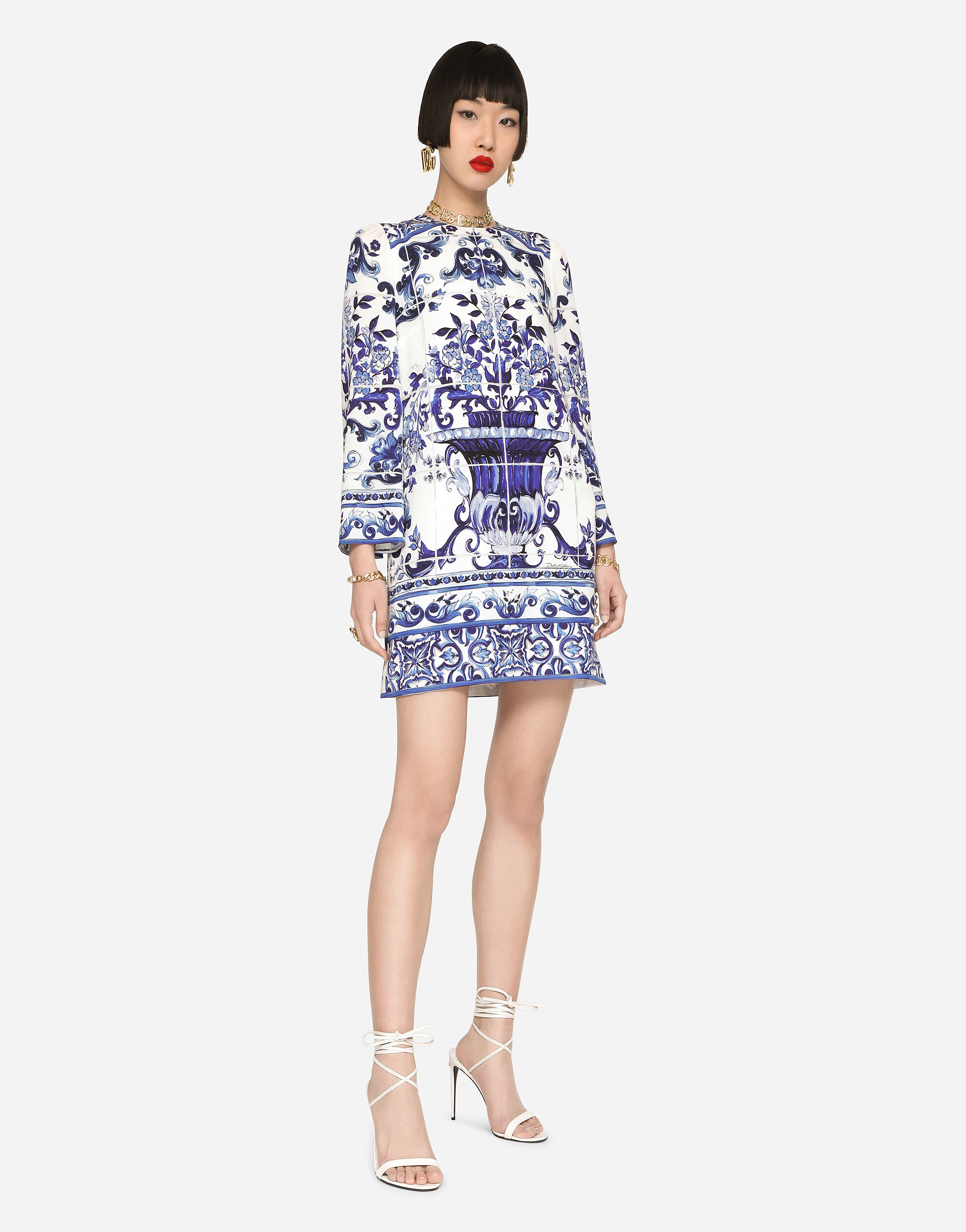 Majolica print silk dress