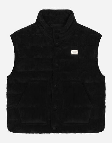 Dolce & Gabbana Short corduroy down jacket with branded tag Black L42B03G7VYF
