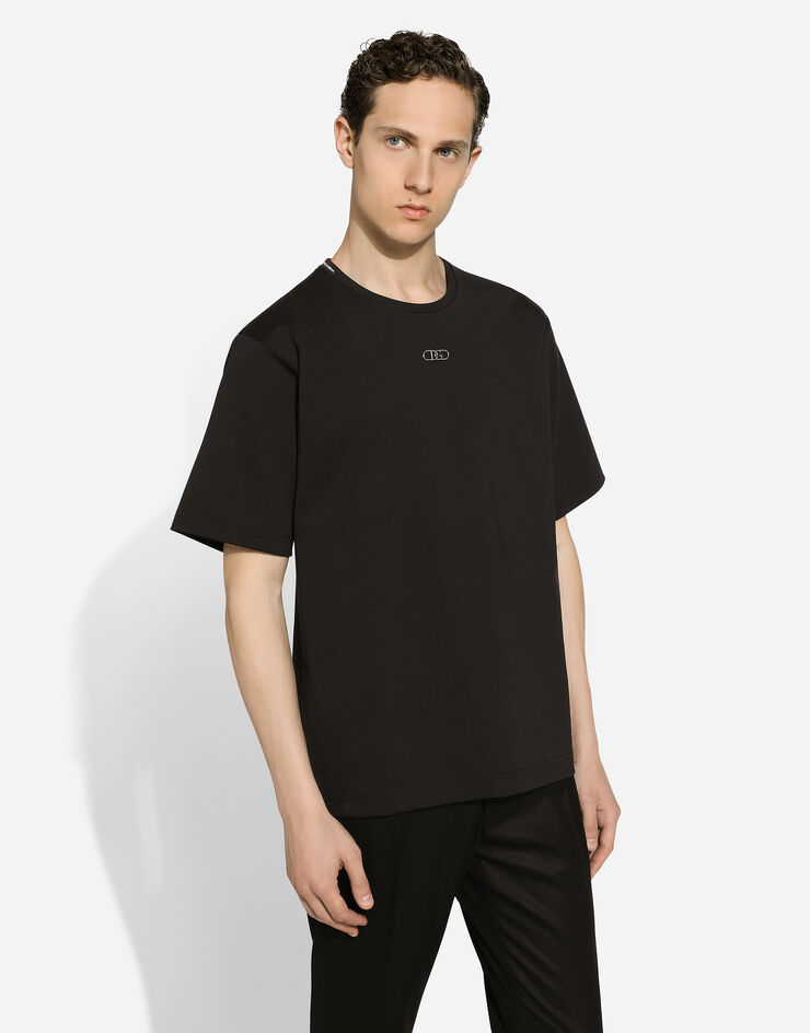 Dolce & Gabbana Cotton T-shirt with metal logo Negro G8PU8TG7NYM