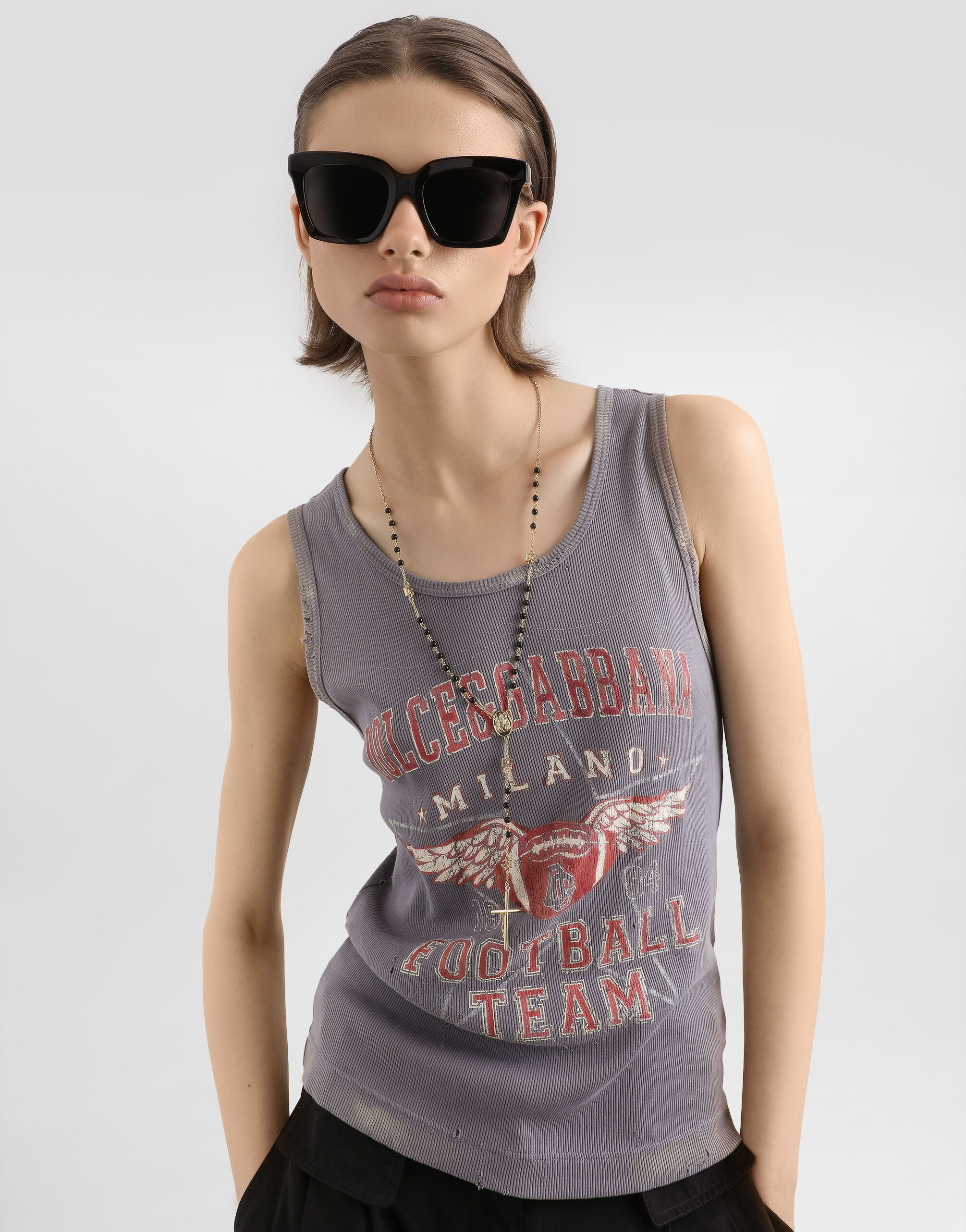 Multicolorのウィメンズ Ribbed tank top with distressed effect and
