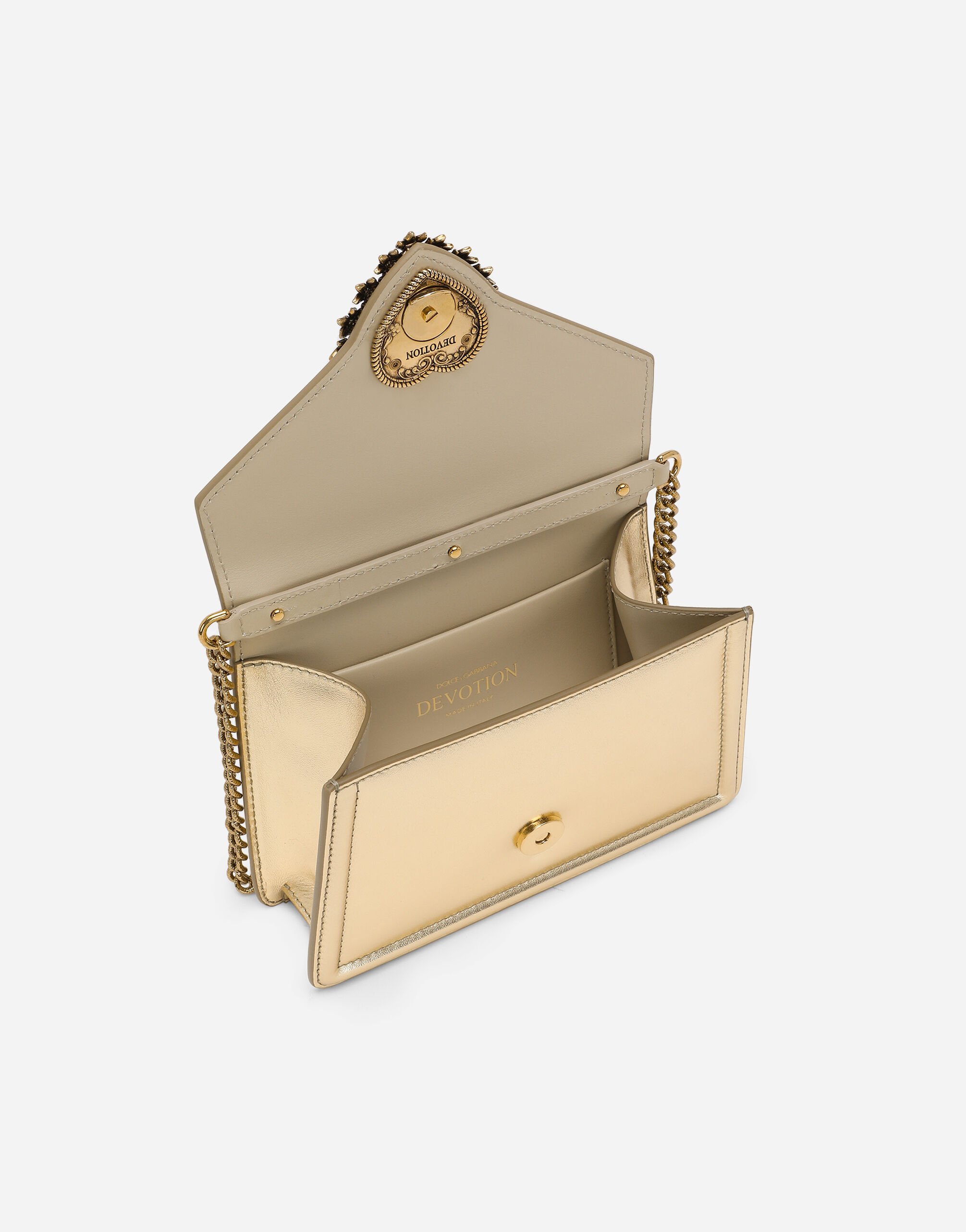 Small Devotion bag in nappa mordore leather in Gold for Women Dolce Gabbana