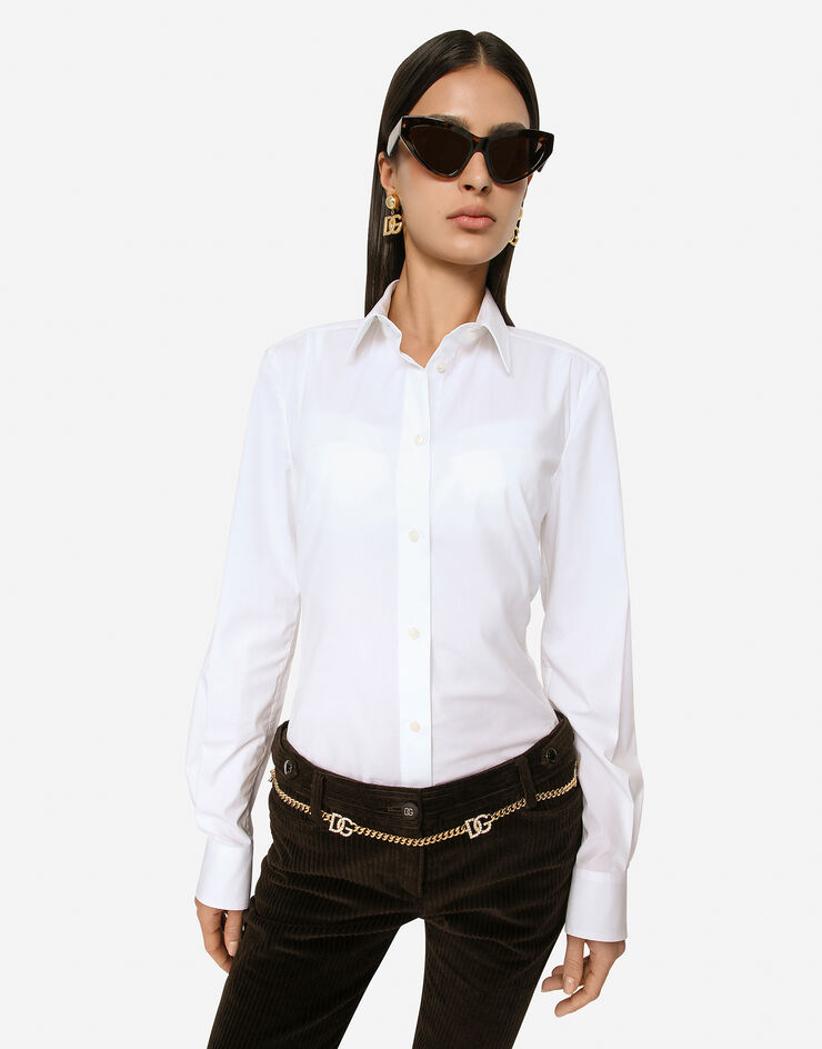 Dolce & Gabbana Bluse aus Stretch-Popeline Weiss F5G19TFUEEE