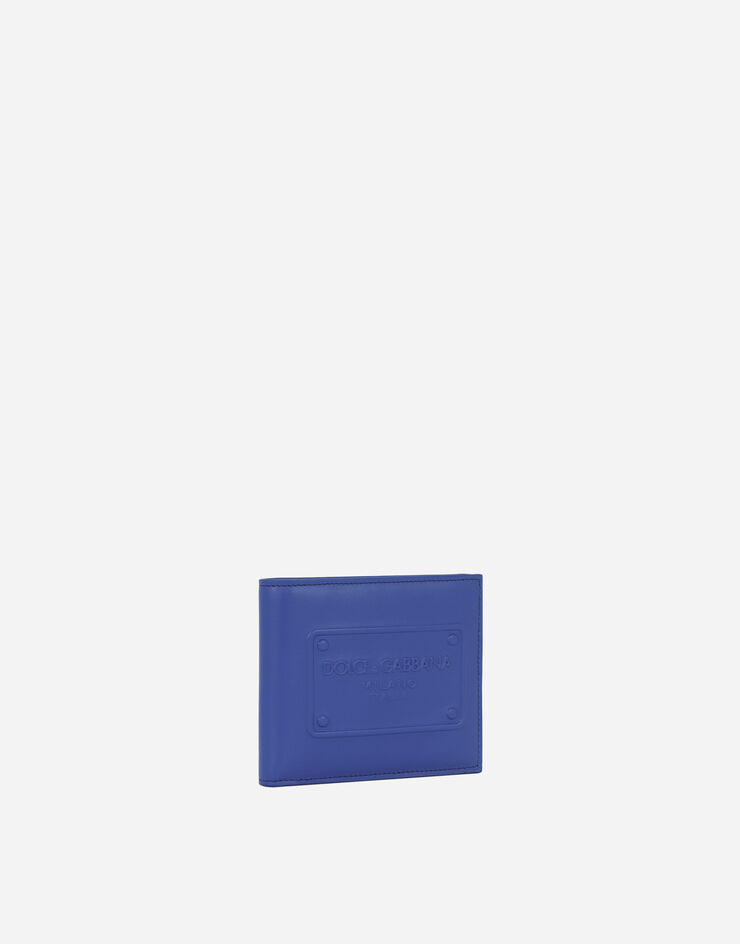 Dolce & Gabbana Portefeuille deux volets en cuir de veau avec logo en relief Bleu BP1321AG218