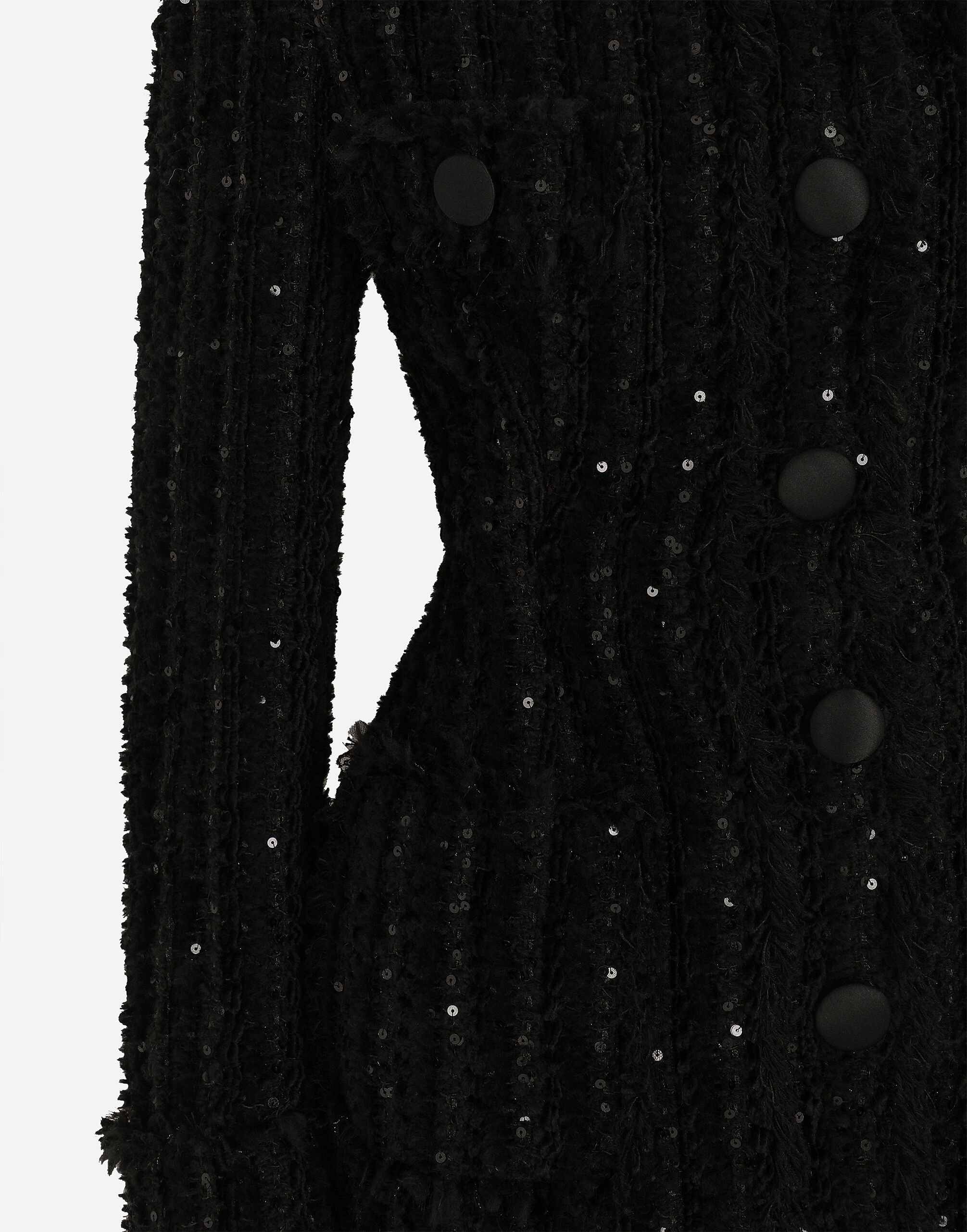Tweed jacket with micro-sequin embellishment and satin