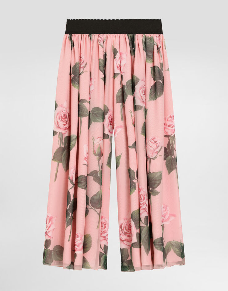 Dolce & Gabbana Chiffon pants with rose print and Dolce&Gabbana logo Print L53P46IS1X9