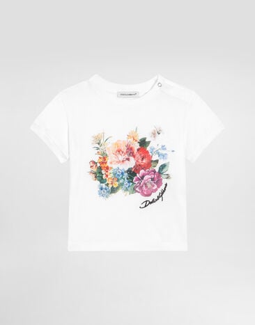 Dolce & Gabbana T-shirt en jersey à manches courtes et imprimé fleurs Blanc L2JTJTG7PHR