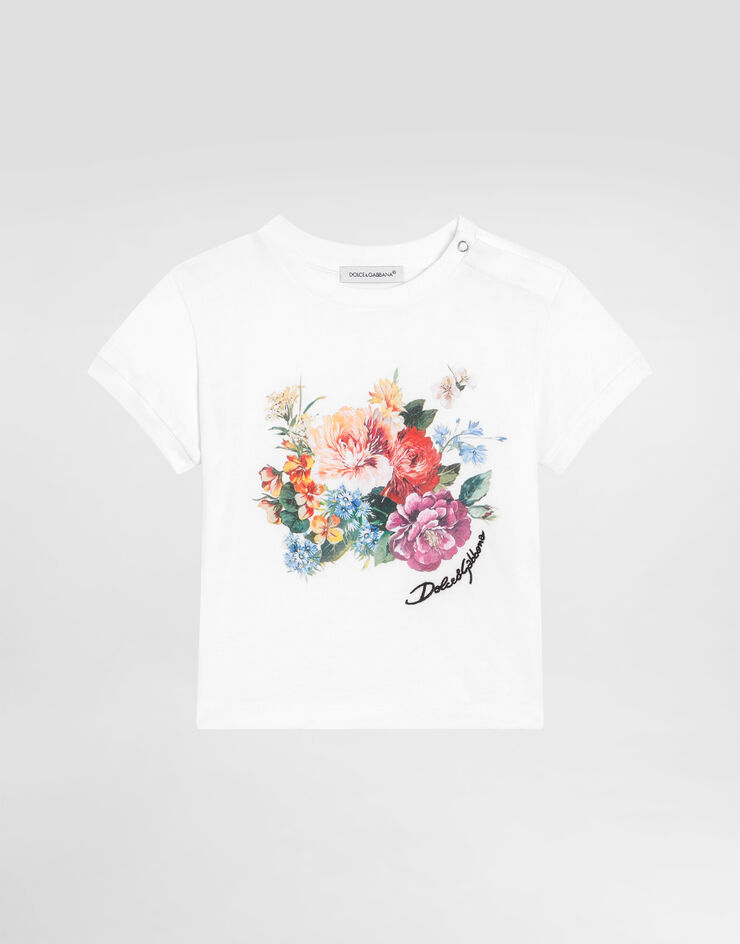 Dolce & Gabbana 花卉印花平纹针织短袖 T 恤 白 L2JTJTG7PHR