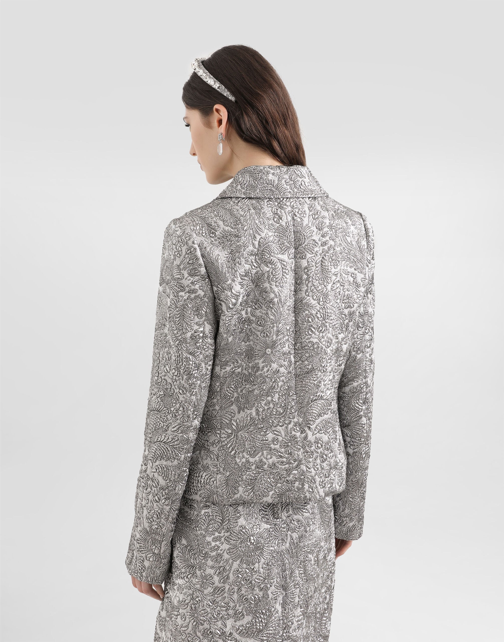 Single-breasted jacket in floral jacquard in Silver for Women