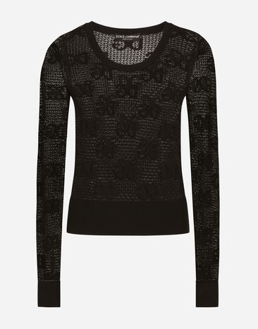 Dolce & Gabbana ロングスリーブセーター レースニット DGロゴ ブラック FXD69TJAIEK