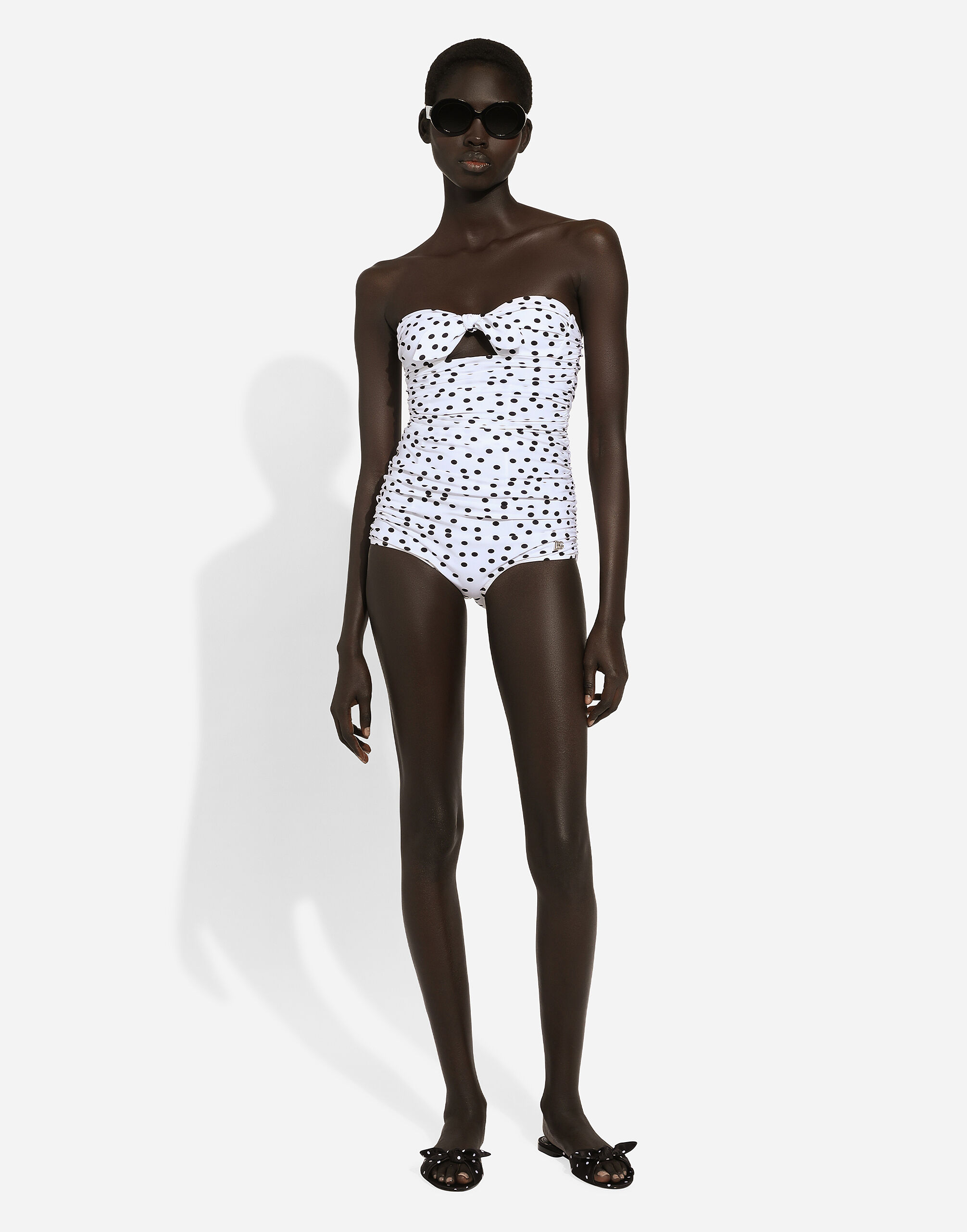 Polka-dot strapless one-piece swimsuit in Print for Women