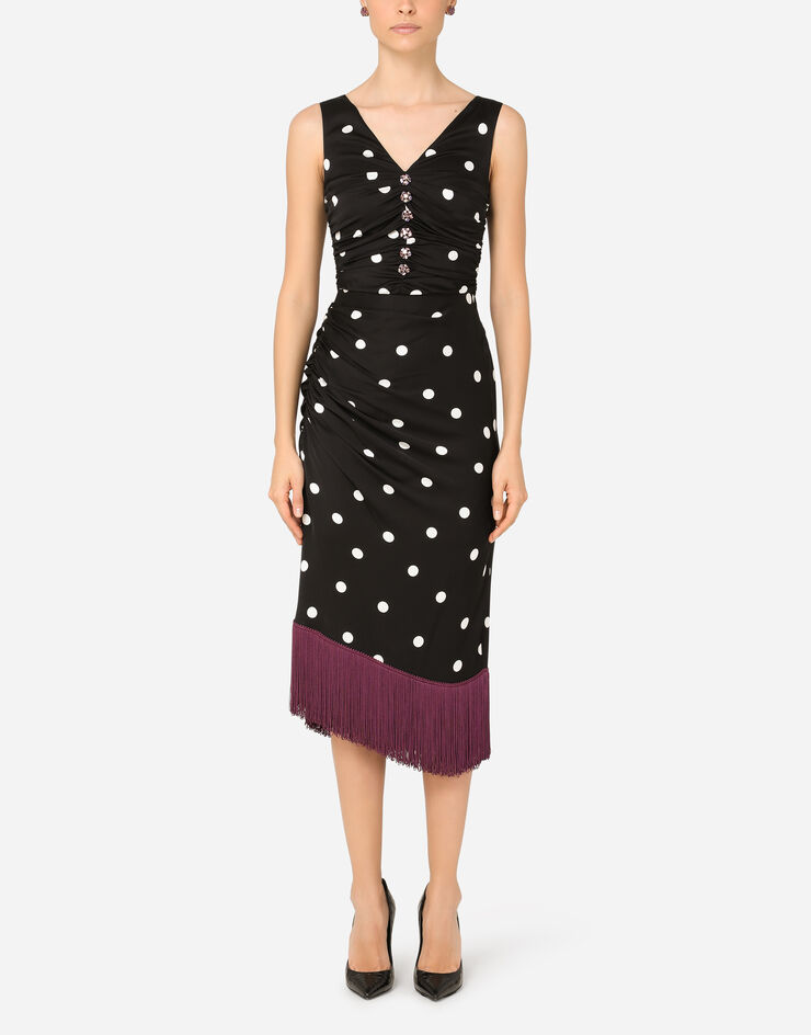 Dolce & Gabbana Calf-length draped dress in polka-dot print charmeuse MULTICOLOR J6116ZFSAY3