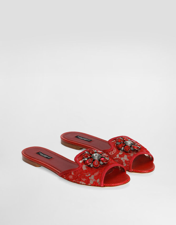 Dolce & Gabbana Slippers in lace with crystals Dark Red CQ0023AG667