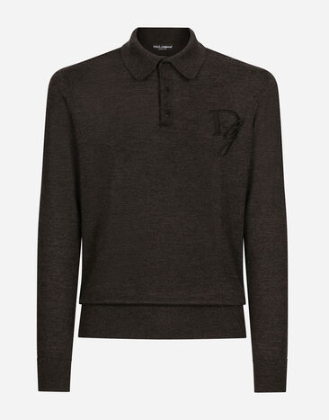 Dolce & Gabbana Long-sleeved cashmere polo-shirt with embroidered logo Grey GXZ25ZJAWXR