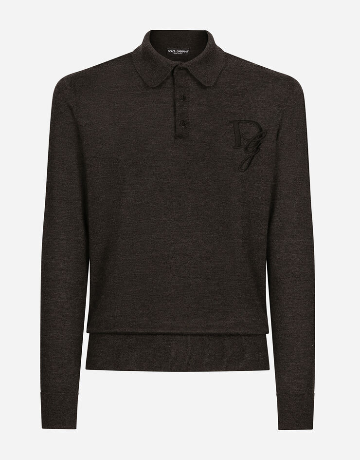 Dolce & Gabbana Polo en cachemire à manches longues et logo brodé Gris GXZ25ZJAWXR