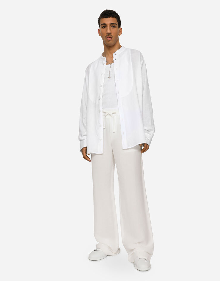 Dolce&Gabbana قميص كتان بتطريز DG وتفصيل قميصي أمامي أبيض G5JV6ZFU4IK