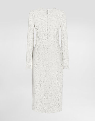 Dolce & Gabbana ロングスリーブドレス ストレッチロゴレース ホワイト F6M0DTHLM7L