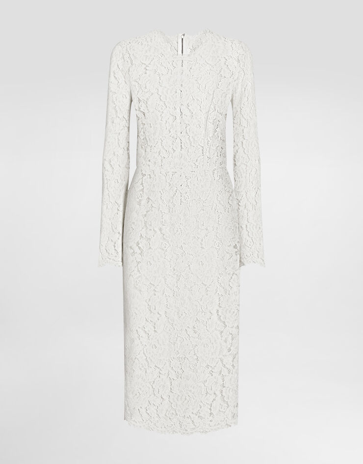 Dolce & Gabbana Long-sleeved branded stretch lace dress White F6M0DTHLM7L