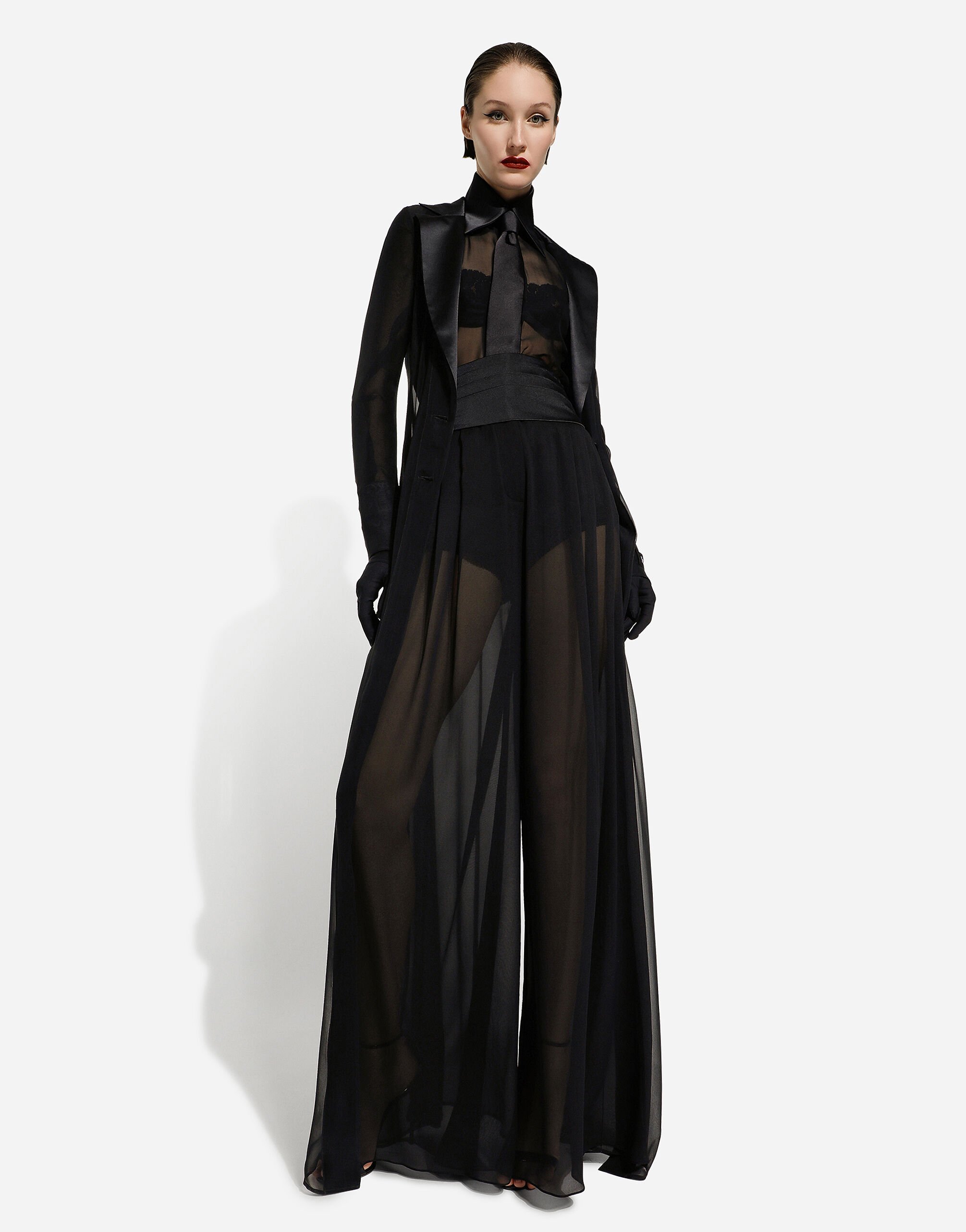 Silk chiffon duster coat in Black for Women Dolce Gabbana