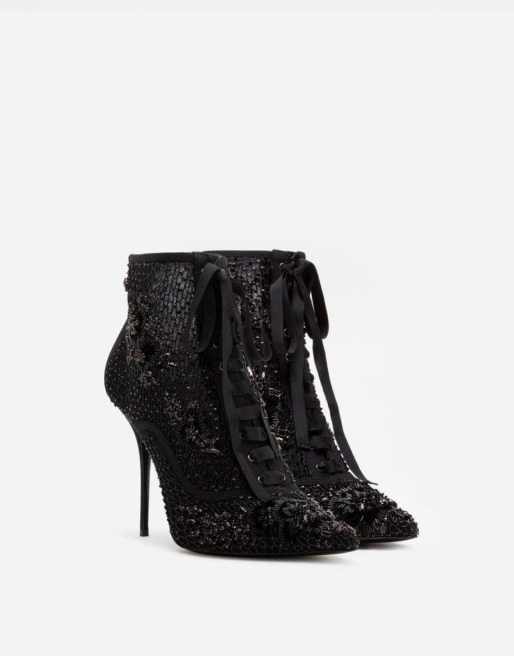 Dolce & Gabbana Booties with embroidery, rhinestone and bead embellishment Black CT0722AO071