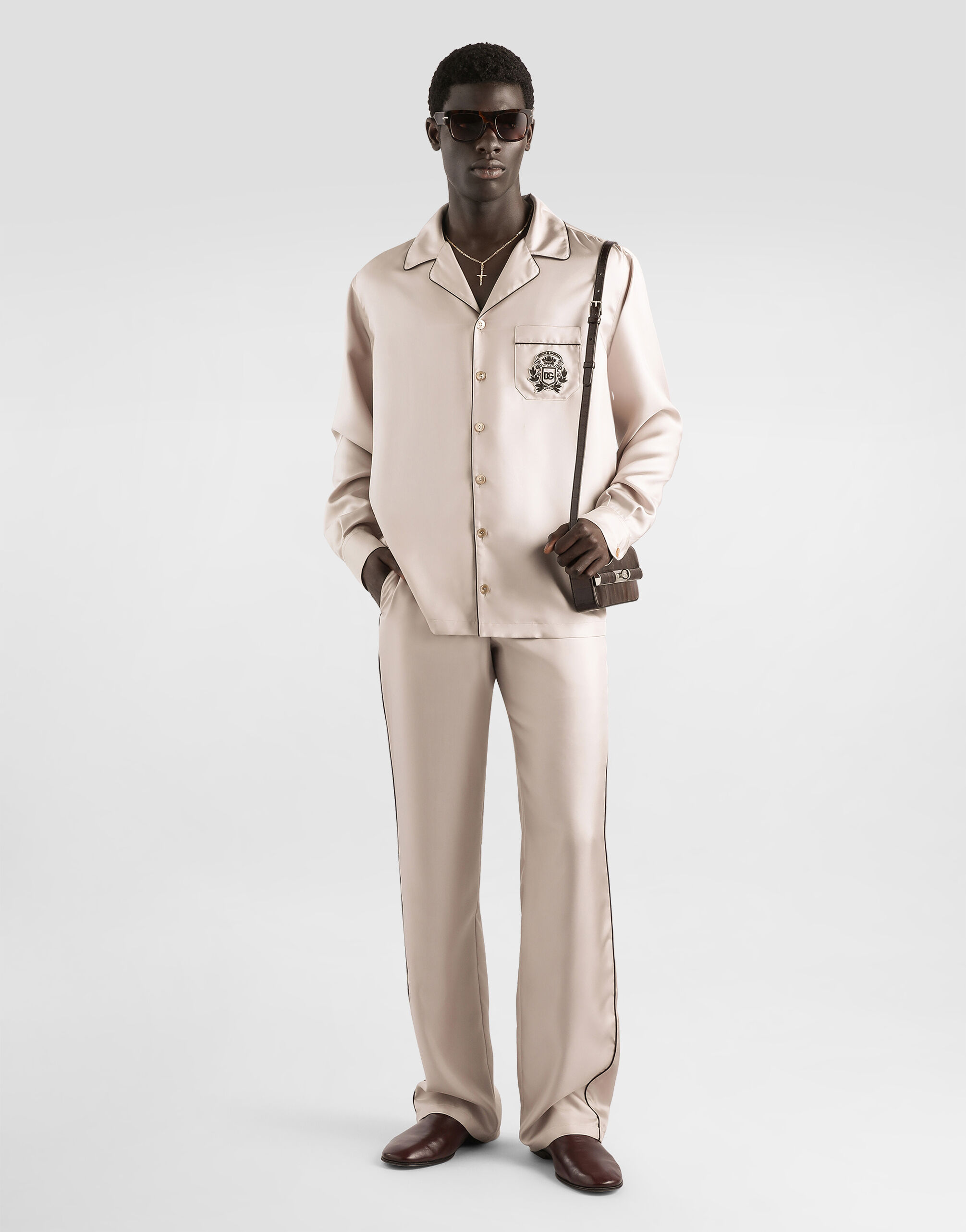 Silk shirt with embroidery in Beige for Men | Dolce&Gabbana® US