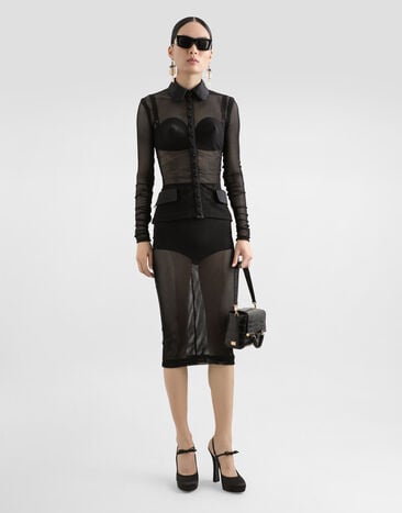 Dolce & Gabbana Mesh calf-length skirt Black F4CT6TFLREP