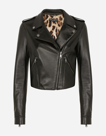 Dolce & Gabbana Leather biker jacket with tab details Print F0AH2THI1BD