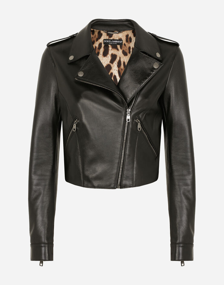 Dolce & Gabbana Leather biker jacket with tab details Black F9M11LHULOJ