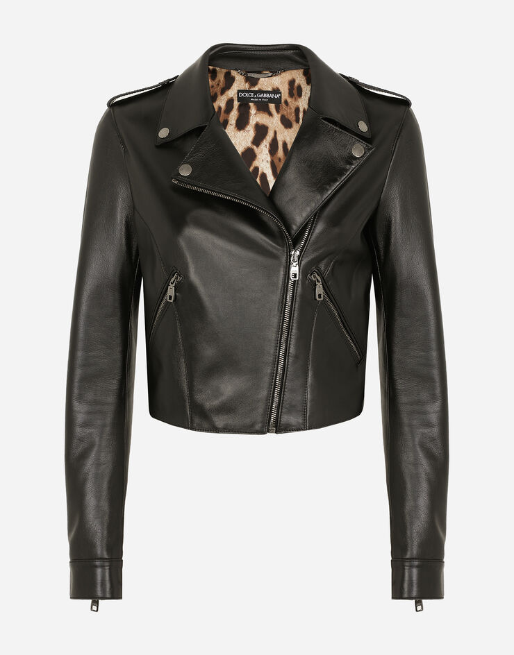 Dolce & Gabbana Blouson de motard en cuir avec pattes Noir F9M11LHULOJ