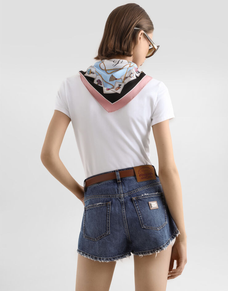 Dolce & Gabbana Jersey t-shirt with printed scarf White F8W31ZGDDPE