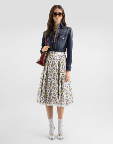 Dolce & Gabbana Rock aus Popeline mit Falten in kleinem Blumenprint Multicolor F4DA8THS5T9