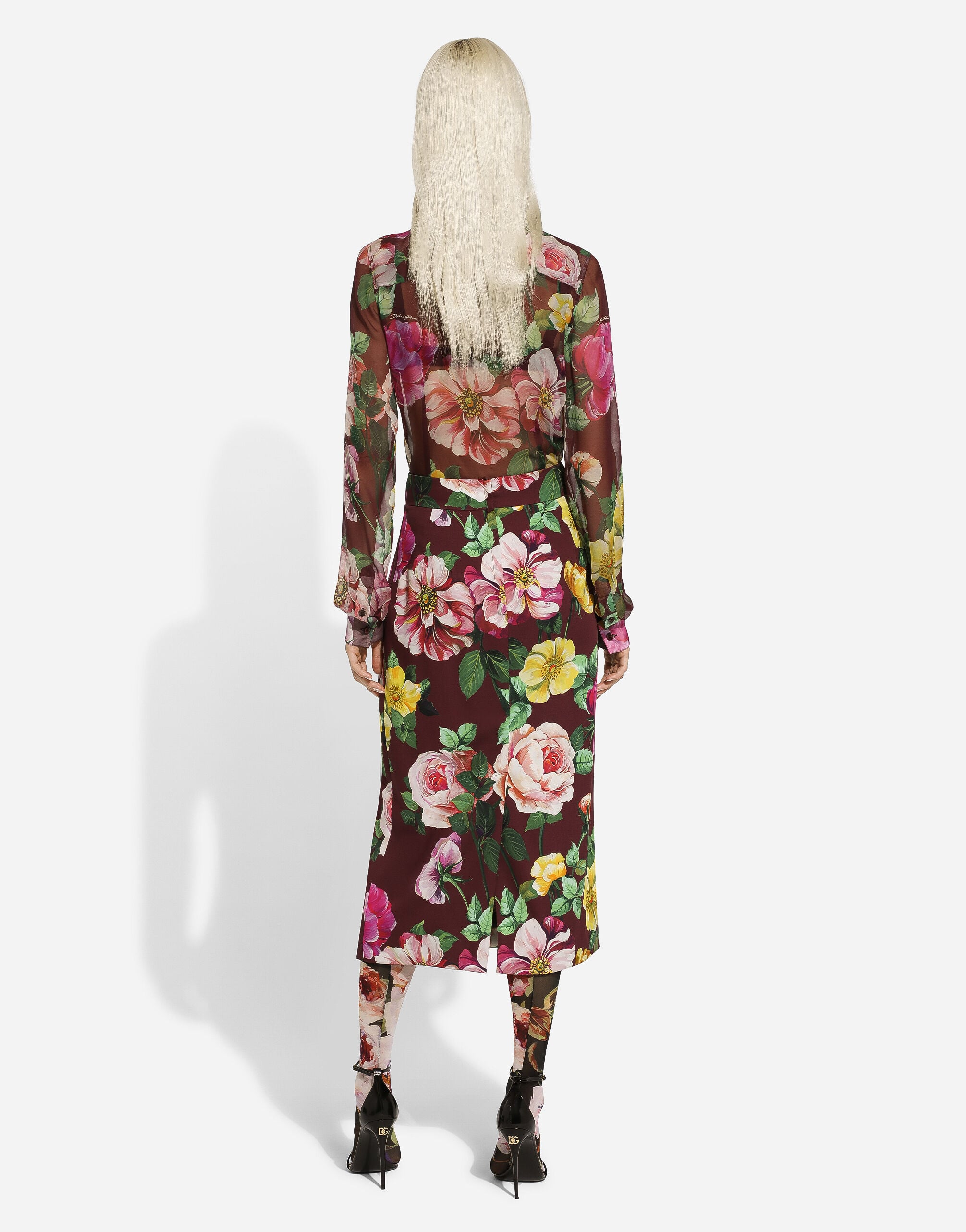 Camellia-print chiffon shirt in Print for Women | Dolce&Gabbana® US