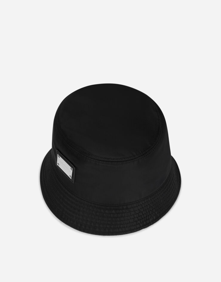 Dolce & Gabbana Nylon bucket hat with branded plate Black GH701AGF853
