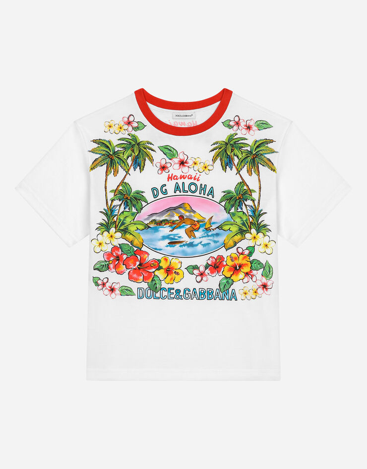 Dolce & Gabbana 하와이안 프린트 저지 티셔츠 인쇄 L4JTEYG7L6B