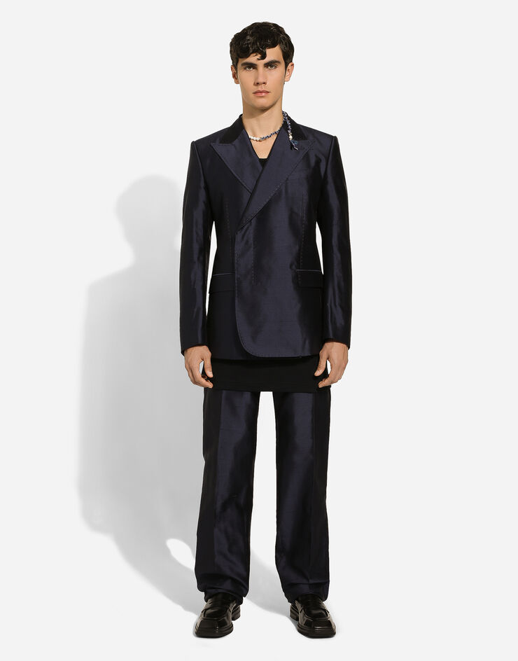 Dolce & Gabbana Zweireihige Jacke Sicilia aus Shantung-Seide Blau G2TB6TFU1Y0