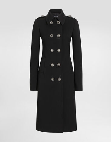 Dolce & Gabbana Double-breasted wool coat with bejeweled buttons Beige F0W3STHUMVM