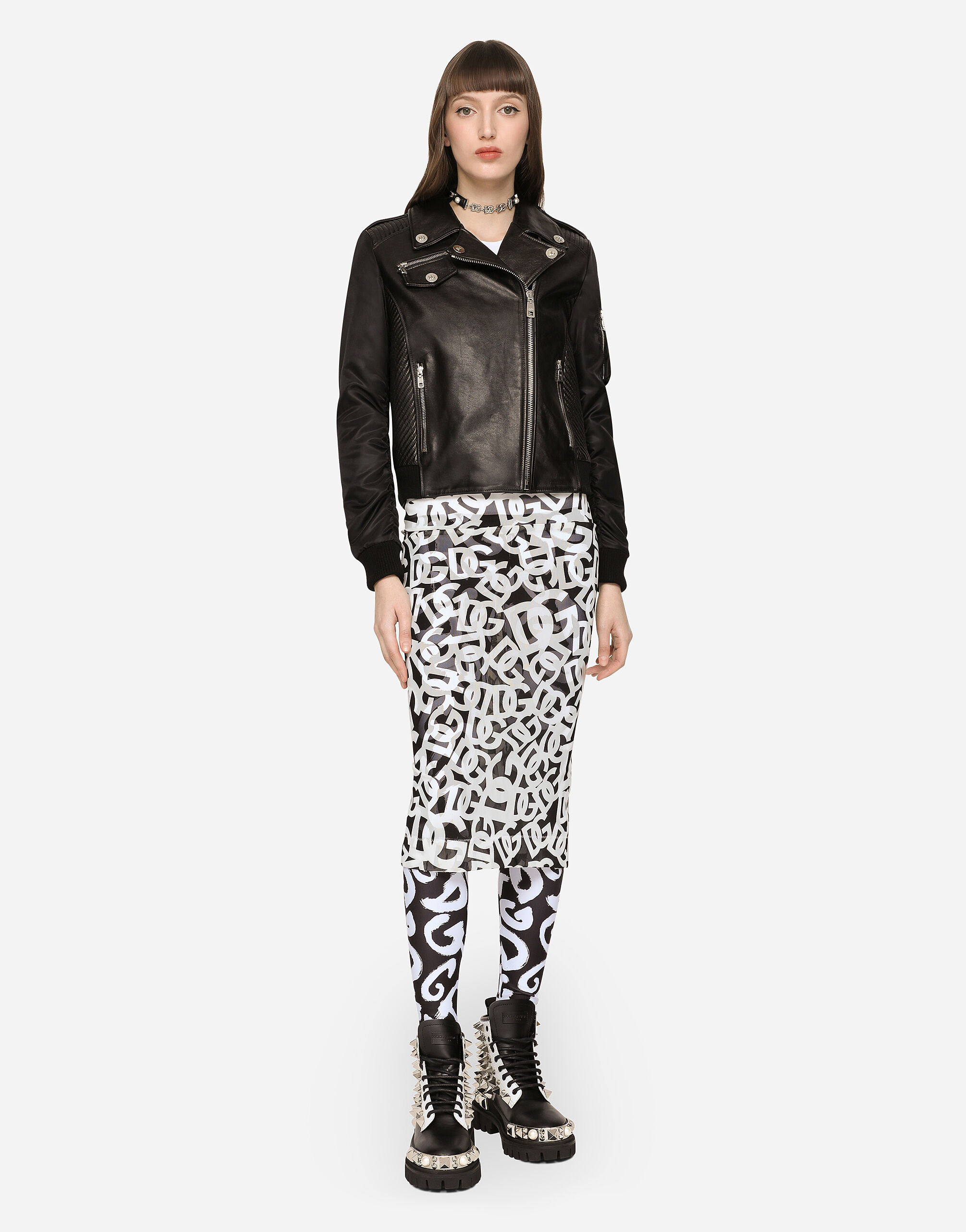 Dolce amp; Gabbana multi-pocket leather biker jacket - Black