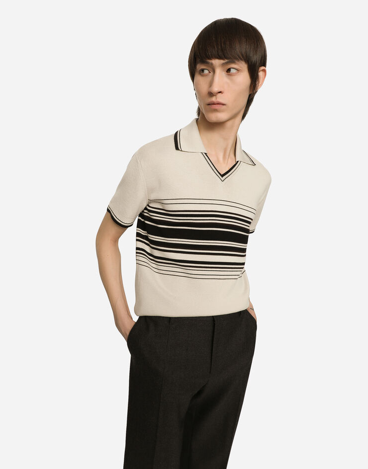 Dolce&Gabbana Wool polo-shirt with contrasting stripes Multicolor GXQ82TJCVG4