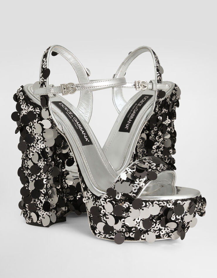 Dolce & Gabbana 시퀸 플랫폼 샌들 실버 CR1815A6M40