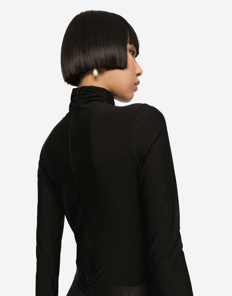 Dolce & Gabbana Jersey turtle-neck bodysuit with DG logo Black F759SZFUGO7