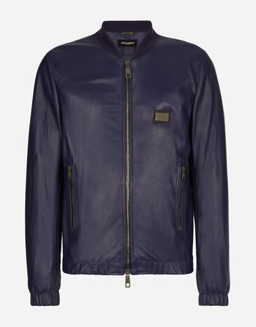 Dolce&Gabbana Blouson en cuir avec plaquette à logo Bleu G9ZY5LHULR0