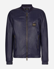 Dolce & Gabbana Leather jacket with branded tag Blue G9ZB0THI1QD