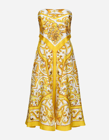 Dolce & Gabbana Midi dress with foulard effect in majolica-print silk charmeuse Print F6ADLTHH5A0